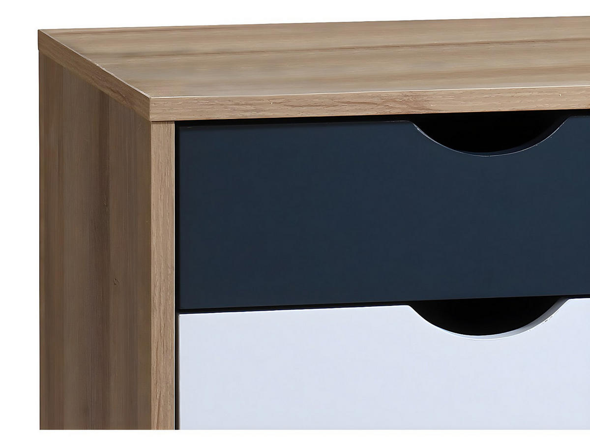 NACHTTISCH mit 3 Schubladen - Holzfarben, Weiß und Blau - LURVIA - Multicolor, Holz (45/57/40.5cm) - Vente-Unique