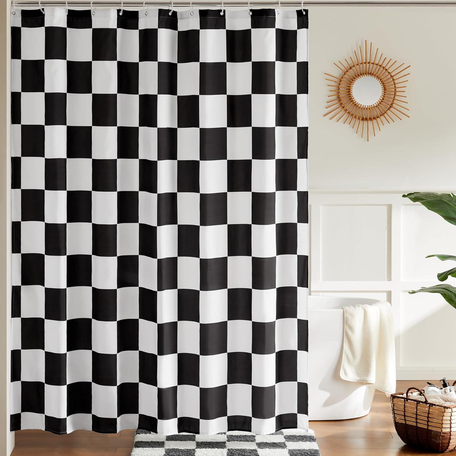 DUSCHVORHANG Schwarz Weiß Karo wasserfest schimmelresistent Haken inklusive ideal für Dusche und Badewanne - Multicolor, Textil (180/180cm) - MCBOSON