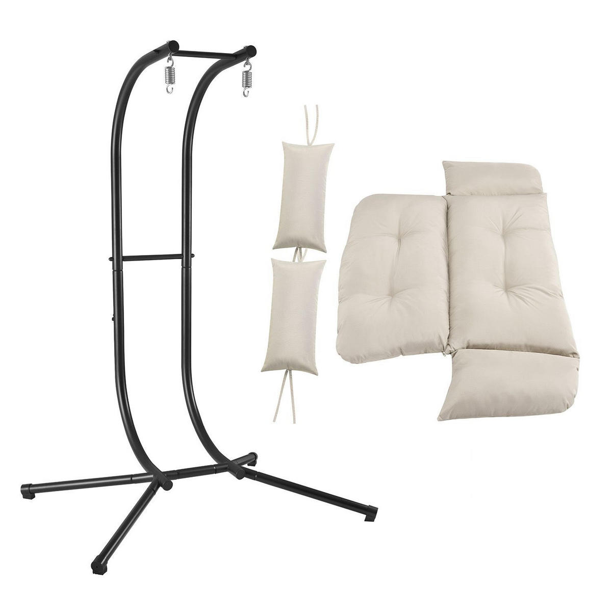 XXL-KORBHÄNGESESSEL Aria beige inkl. waschbare Bezüge - Naturfarben, Kunststoff/Metall (130/197/127cm) - Juskys