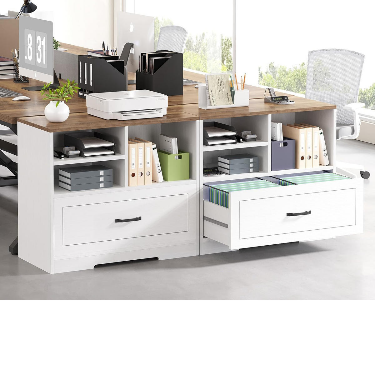 STAURAUMSCHRANK mit Schublade & Offenen Fächern INDUSTRIAL 83.8 x 40.0 x 72.5 cm - Weiß/Naturfarben, Holzwerkstoff/Metall (83.8/72.5/40cm) - Quality Elegance