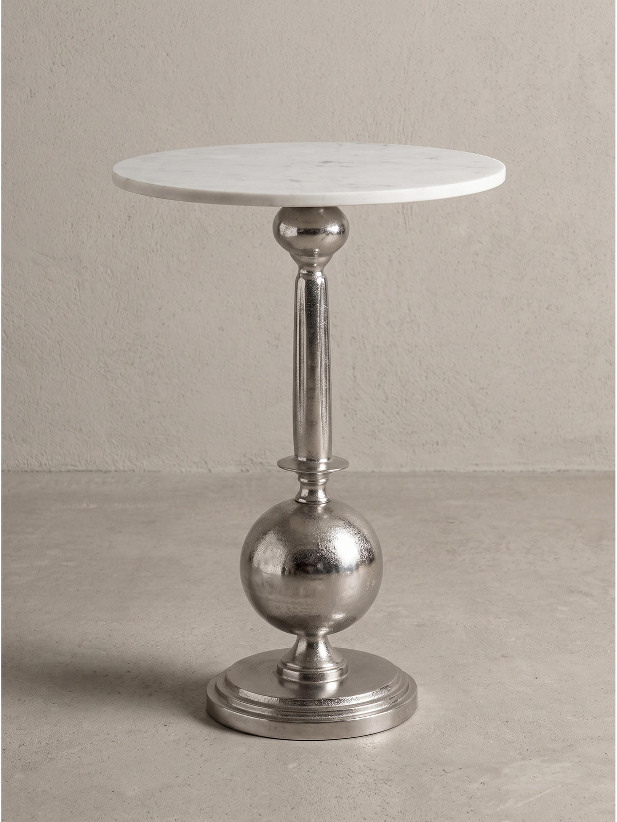 BEISTELLTISCH SARNANO, Marmor, Silber-Weiß, Ø 40 x 57 cm - Silberfarben, Stein/Metall (40/40/57cm) - KADIMA DESIGN