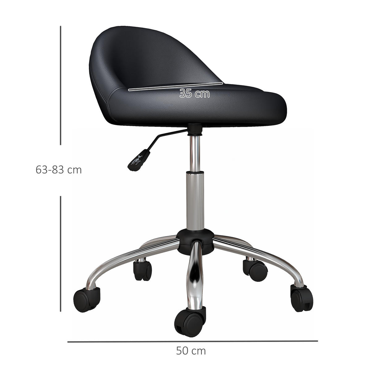 ROLLHOCKER, Höhenverstellbarer, Schwarz - Schwarz, Leder (35/83/35cm) - HOMCOM
