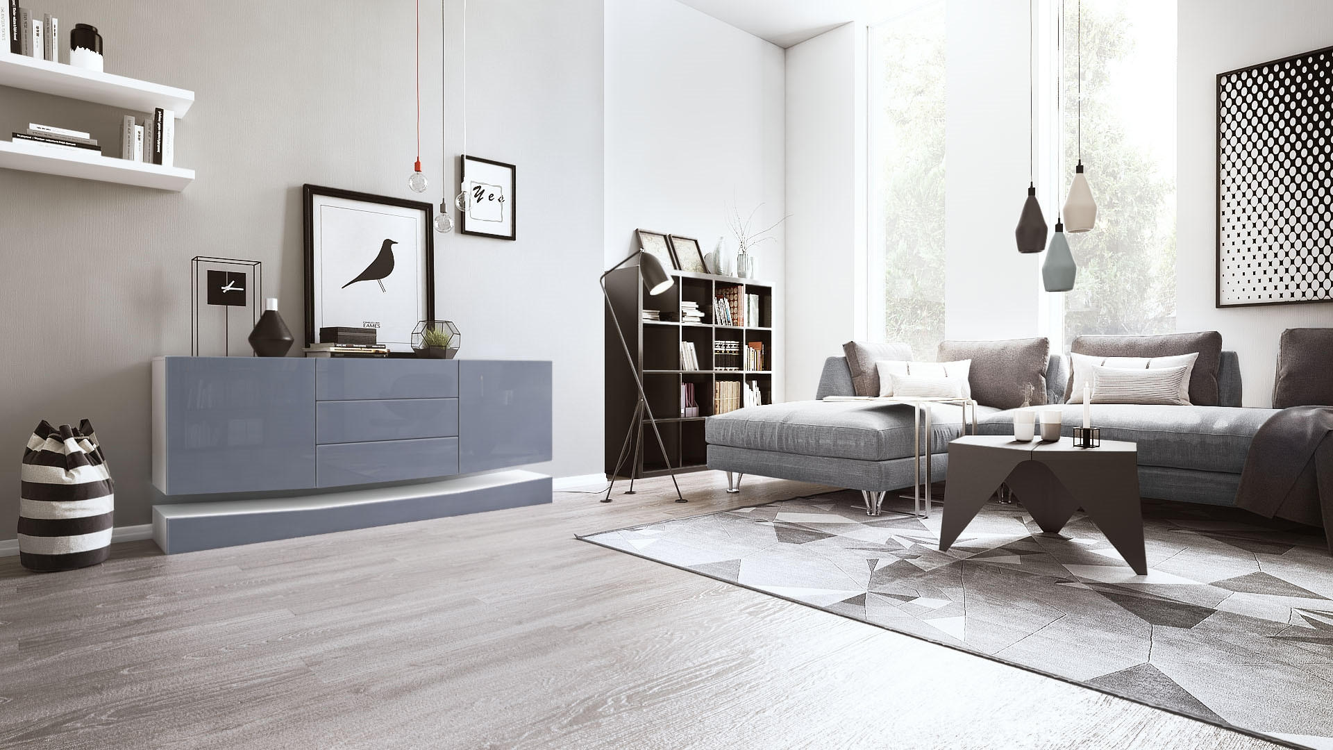 SIDEBOARD City Fronten in Grau Hochglanz - Grau, Holzwerkstoff (178/82/39cm) - Vladon