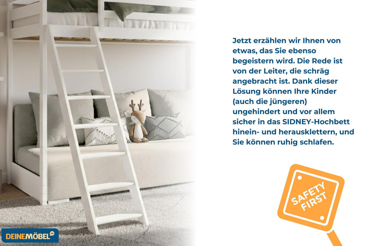 ETAGENBETT SIDNEY 90x200 in Weiß / Creme - Creme/Weiß, Holz/Holzwerkstoff (90/200cm) - Deine Möbel 24