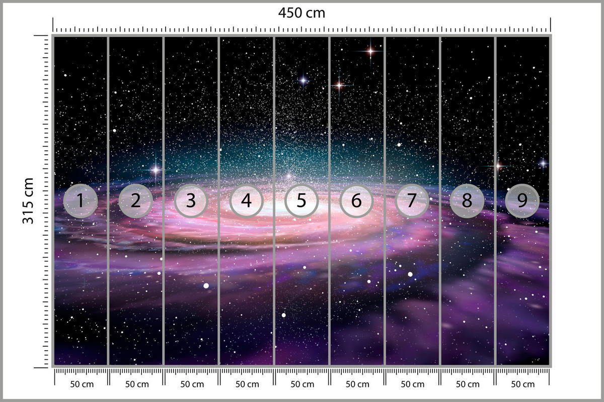 FOTOTAPETE für Jugendzimmer Spirale Sterne Galaxie Kosmos 450x315 - Violett/Schwarz, Papier (450/315cm) - Muralo