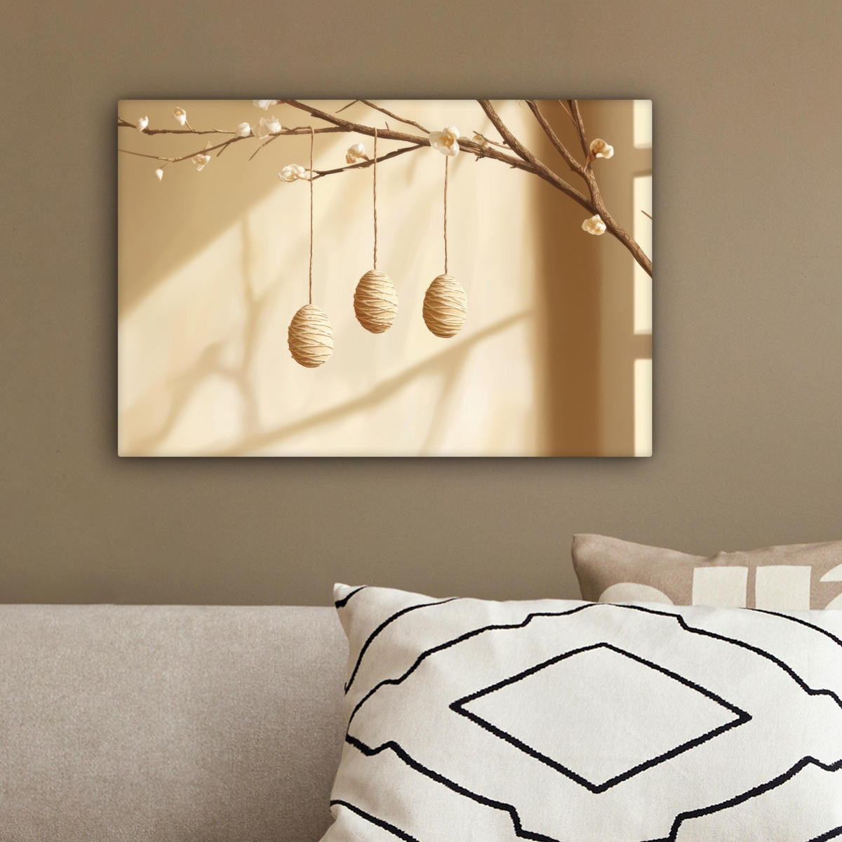 LEINWANDBILD Beige - Osterkuchen - Eier Deko Schlafzimmer 30x20 cm - Beige, Textil (30/20cm) - MuchoWow