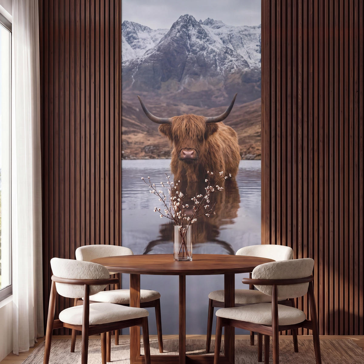 TAPETE - Schottischer Hochländer - Braun - Wasser - 100x240 cm - Braun, Papier (100/240cm) - OnlyWow