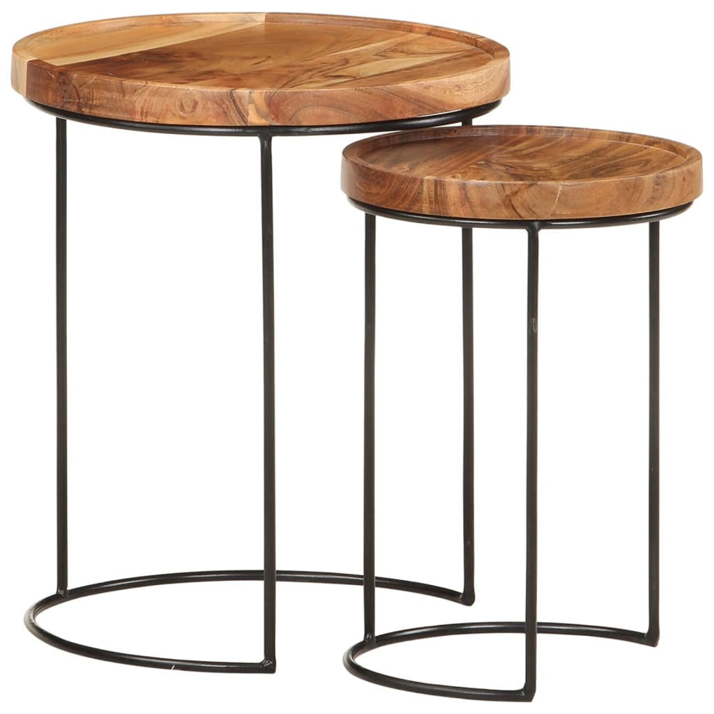 2-TLG. Couchtisch-Set Massivholz Akazie und Stahl - Braun, Holz (36/36/42cm) - furnicato