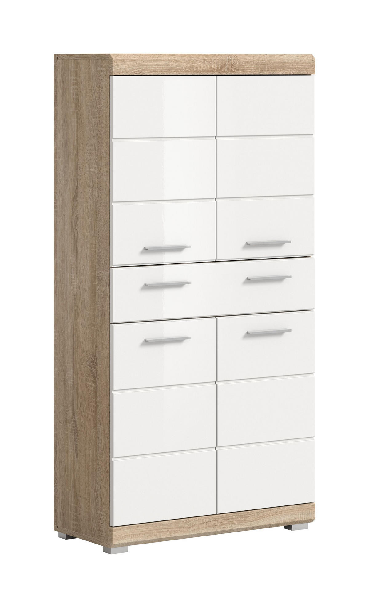 BADMIDISCHRANK Lambada Bad in Sonoma Eiche hell und weiß hochglanz B/H/T: 74x141x31 cm - Eichefarben, Holz (74/141/31cm)