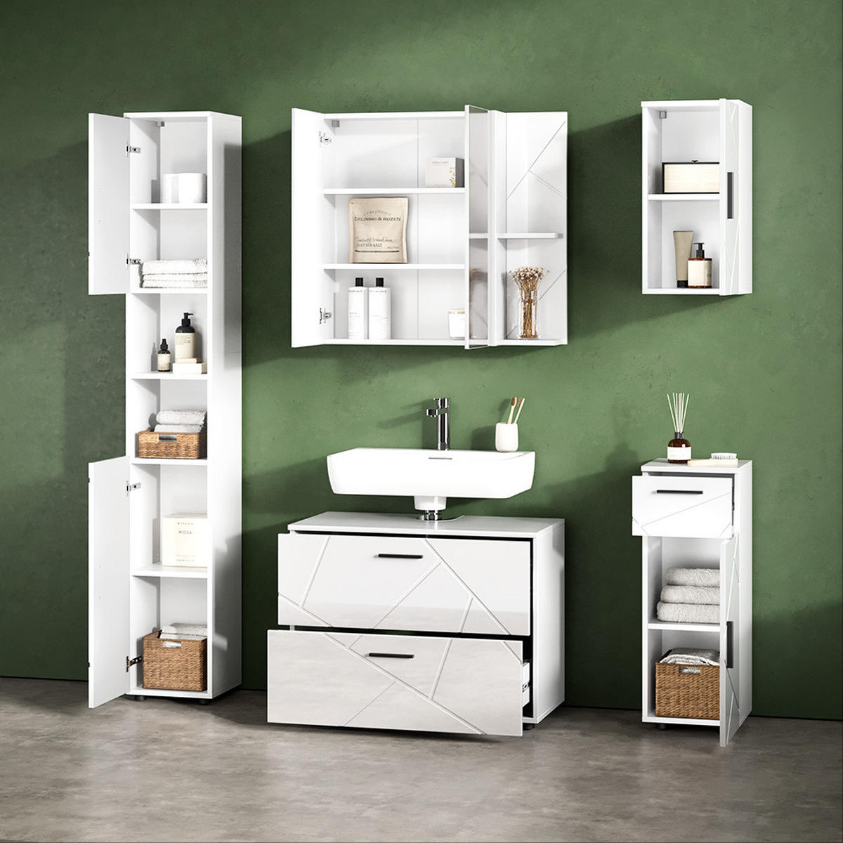SPIEGELSCHRANK Ronco Weiß/Weiß Hochglanz 80 x 75 cm - Weiß Hochglanz/Weiß, Holzwerkstoff (80/75/17.2cm) - Livinity®