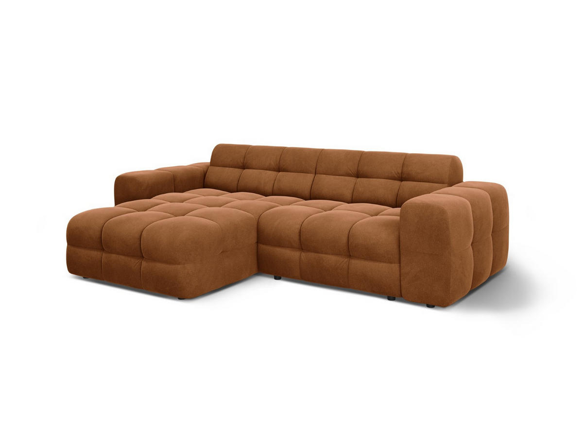 ECKSOFA links Kendal aus Samt kamel 4 Sitzplätze - Hellbraun, Textil (173/256cm) - Micadoni