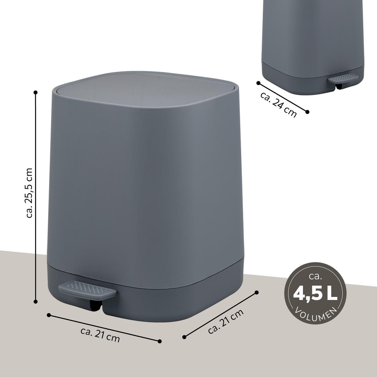 KOSMETIKEIMER VALONA, Kunststoff, grau - Grau, Kunststoff (24/26/21cm) - eluno