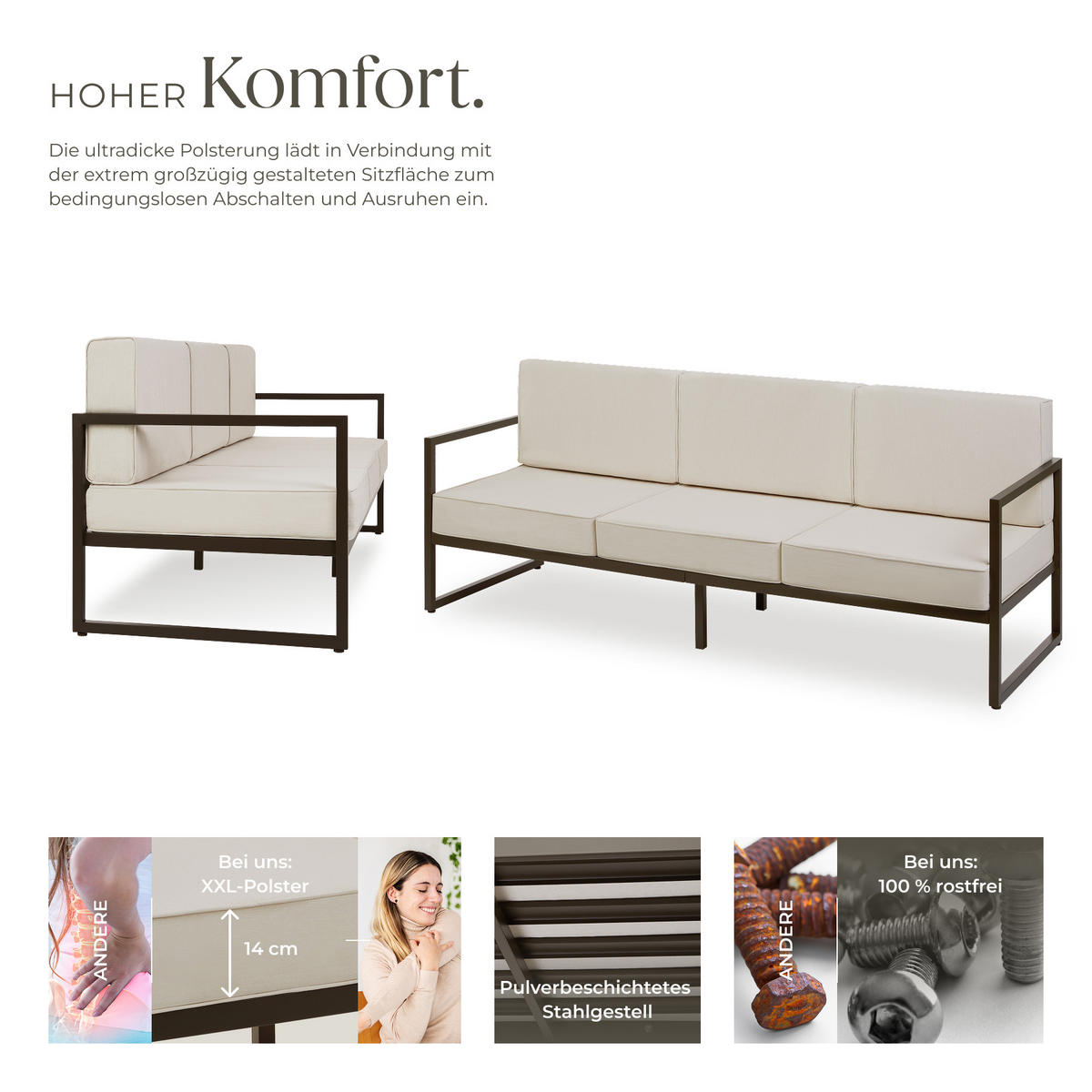 GARTEN-LOUNGESOFA Comosa,210 x 78 x 85 cm,braun/beige - Beige/Braun, Kunststoff (210/85/78cm) - tectake