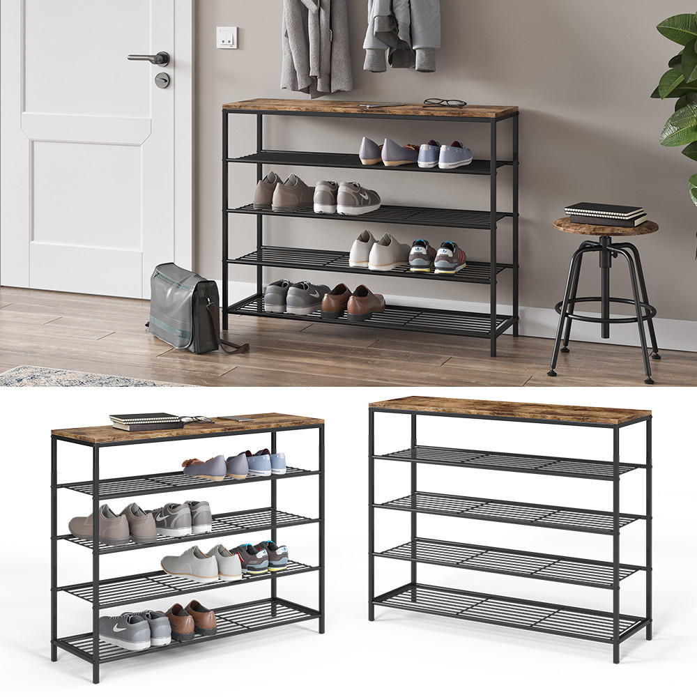 SCHUHBANK Fyrk Eiche rustikal 100 x 80 cm - Wildeiche/Schwarz, Holzwerkstoff (100/80/30cm) - Vicco