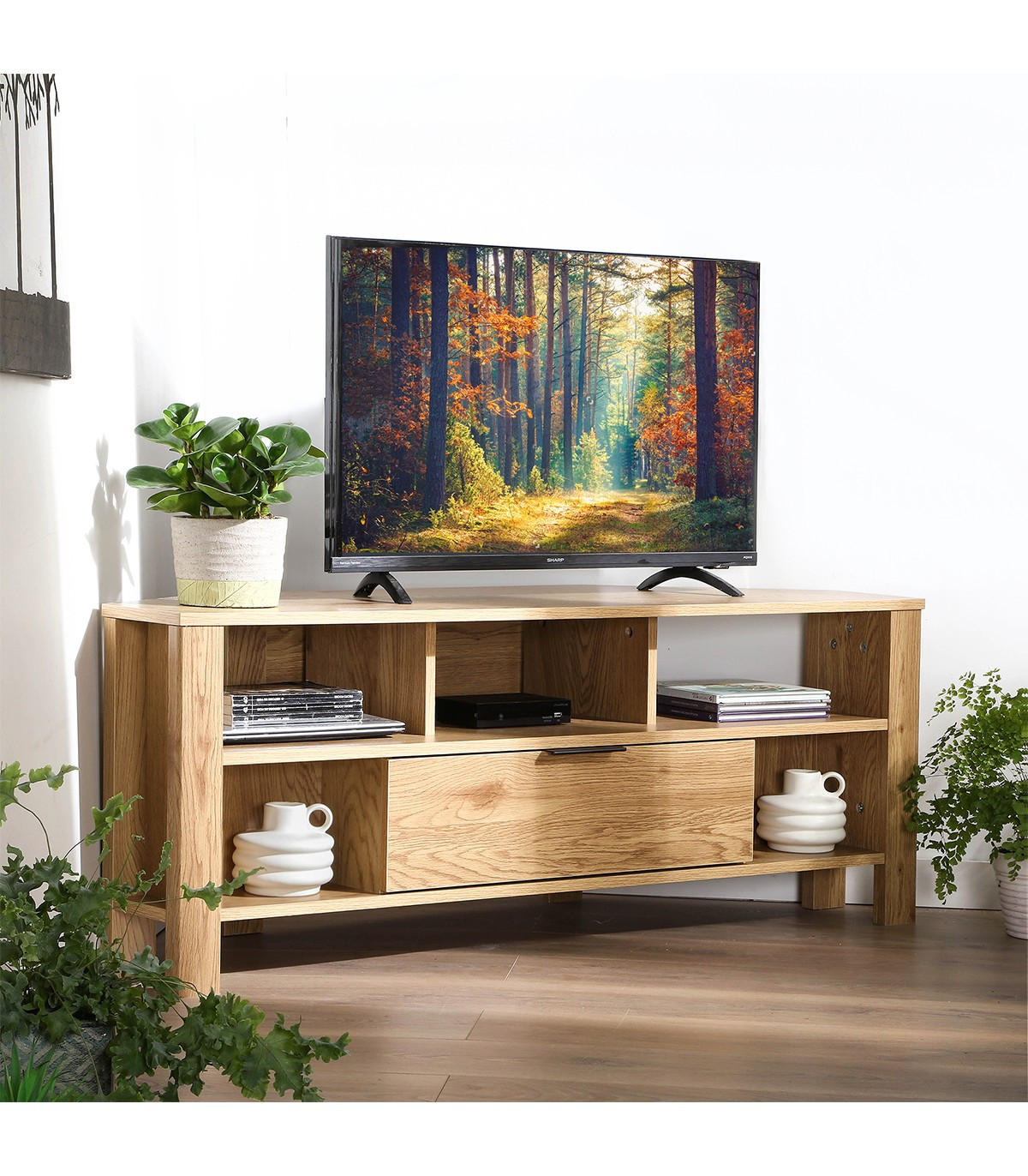 ECK-TV-MÖBEL 1 Schublade Eiche Dekor - L120 cm - Apfelbaumfarben, Holzwerkstoff (40/45/120cm) - Calicosy
