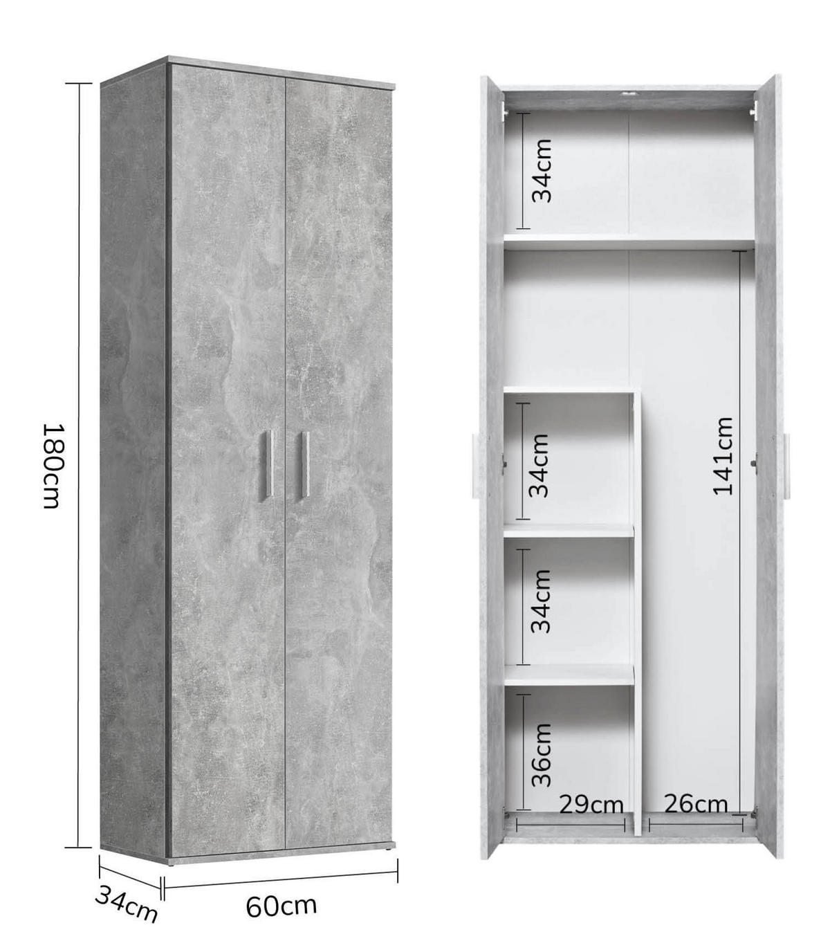 BESENSCHRANK Der Lange - Hellgrau/Weiß, Holzwerkstoff (60/180/34cm) - Mokebo