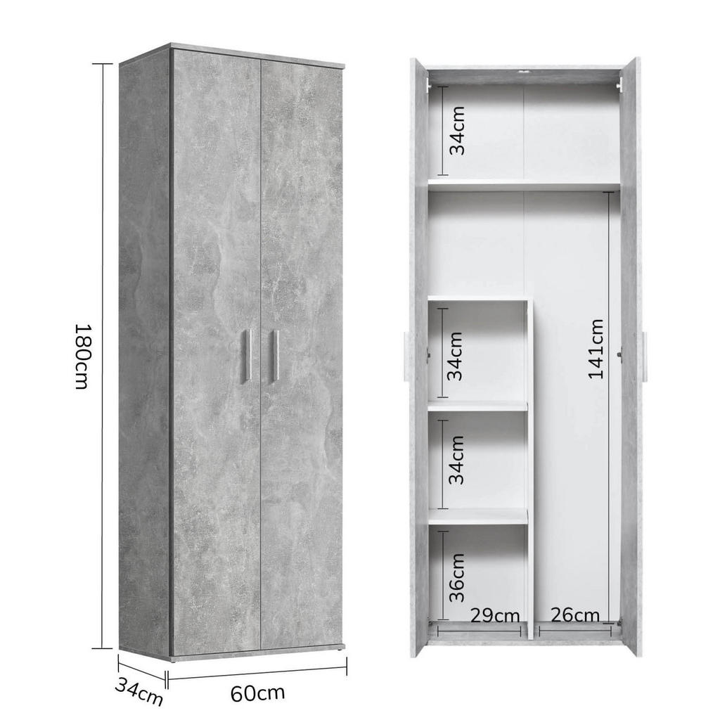 Thumbnail - Mokebo Besenschrank, Grau, Holzwerkstoff, 4 Fächer, 60x180x34 cm, Waschküche, Mehrzweckschränke