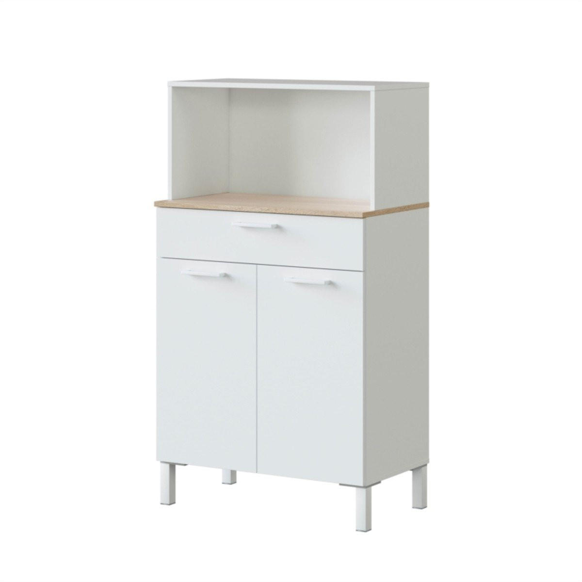 KÜCHENBUFFET mit 2 Türen und 1 Schublade Kira - L72 x H126 cm - Weiß, Holzwerkstoff (40/126/72cm) - Calicosy