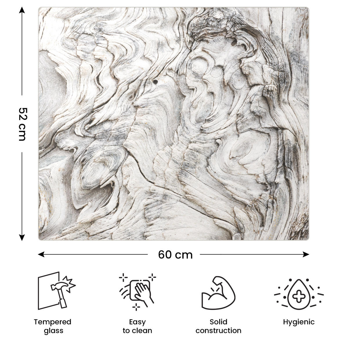 SCHNEIDEBRETT aus Glas – VERSTEINERTES HOLZ, 60 x 52 cm - Graubraun, Glas (60/0.4cm) - ALLboards
