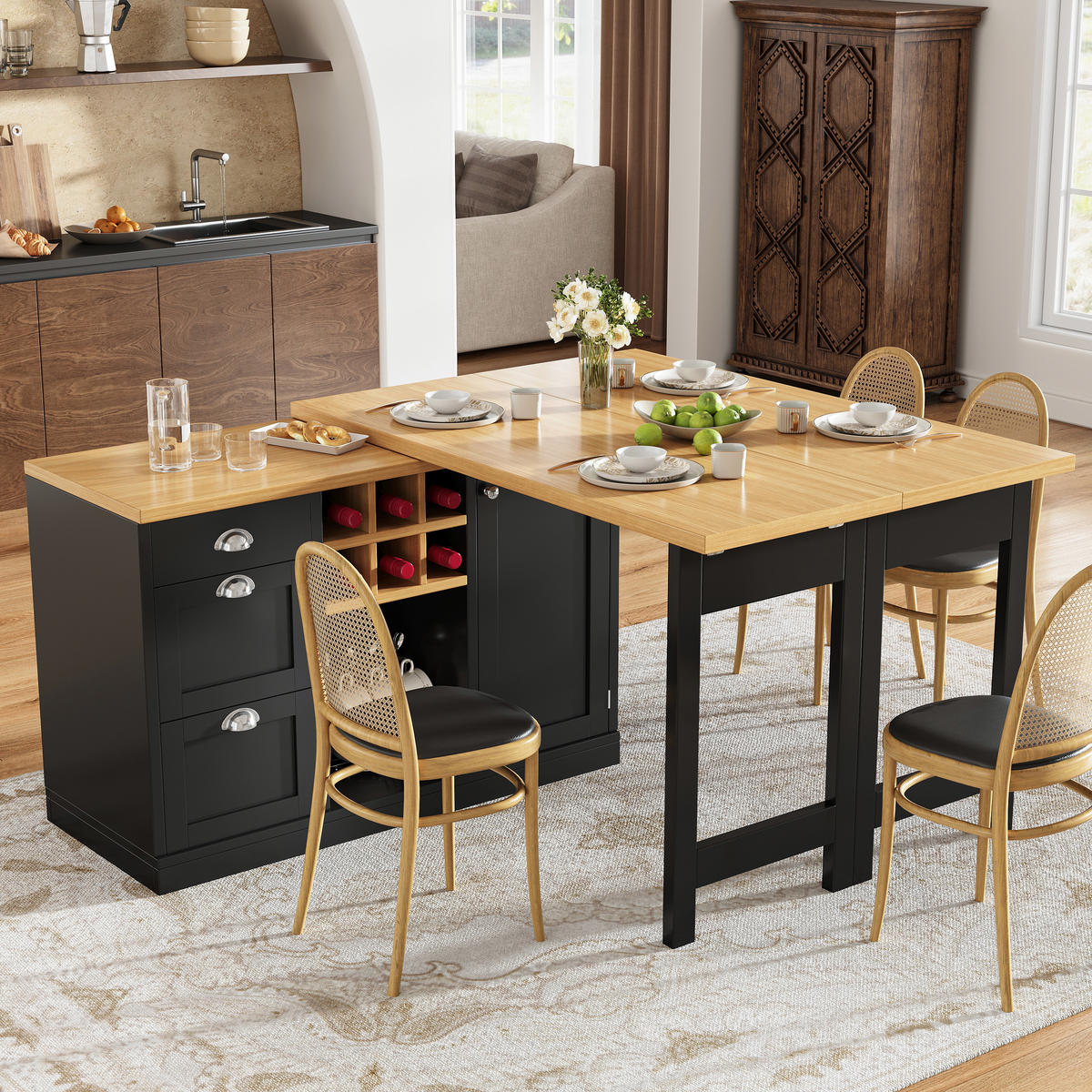 BARTISCH Ausziehbar Stauraum Weinregal Schublade Schwarz - Schwarz, Holzwerkstoff (120/74/40cm) - FLIEKS