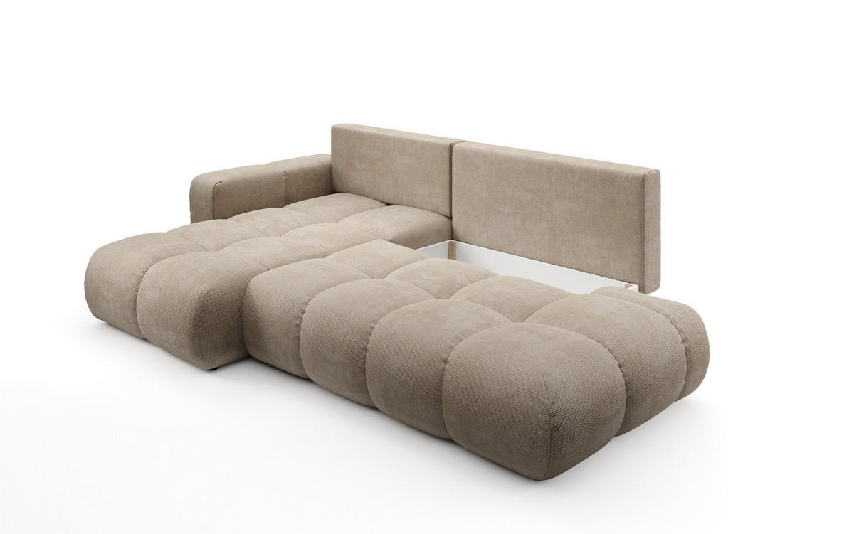 ECKSOFA DUCA L-S Beige Chenille mit Schlaffunktion - Sandfarben, Holz (266.5/266.5cm) - MASSENO