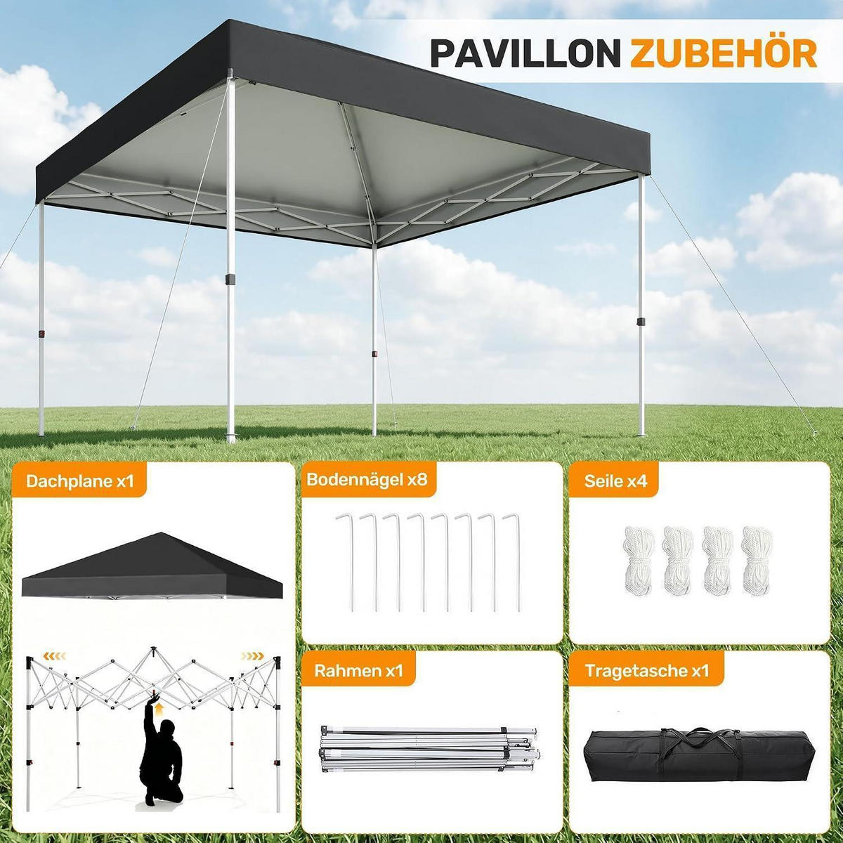 GARTENPAVILLON 3x3m Wasserdicht UV-Schutz 50+ Schwarz - Schwarz, Textil (300/265/300cm)