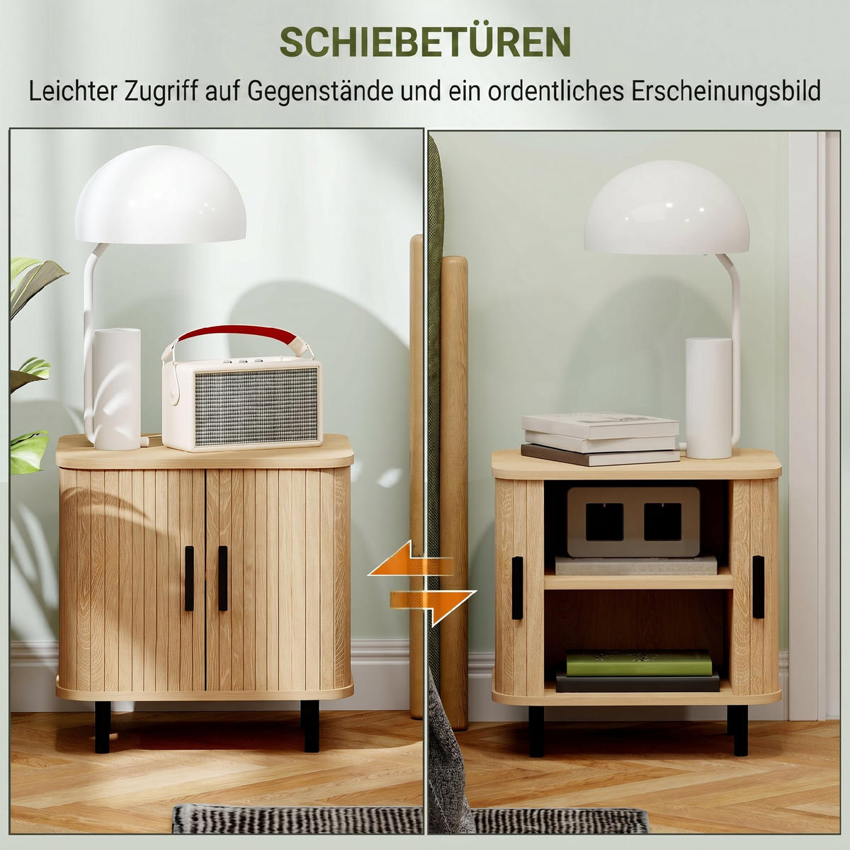 NACHTTISCH MDF Eiche - Eichefarben/Schwarz, Holzwerkstoff/Metall (48/40/48cm) - HOMCOM