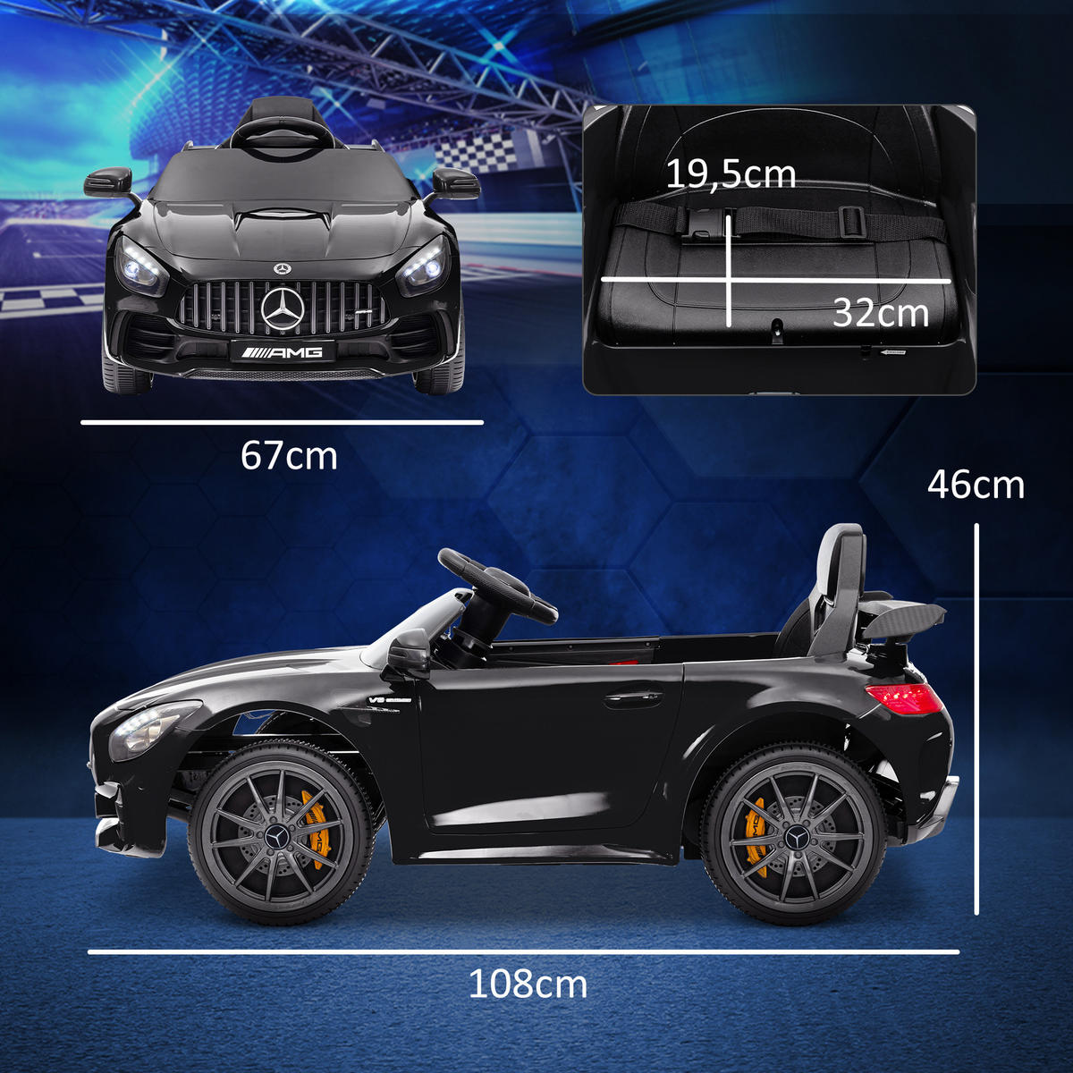 ELEKTRO-KINDERAUTO, Mercedes, 3-5 km/h, Fernbedienung, Licht & Musik, Schwarz - Schwarz, Kunststoff/Metall (108/67/46cm) - AIYAPLAY