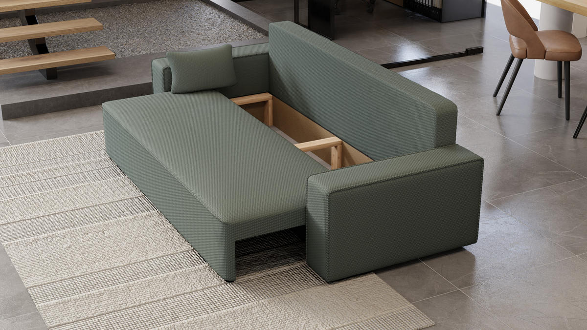 SOFA Vens mit Bettkasten und Schlaffunktion, Cordstoff - Grau, Holzwerkstoff (242/85/95cm)