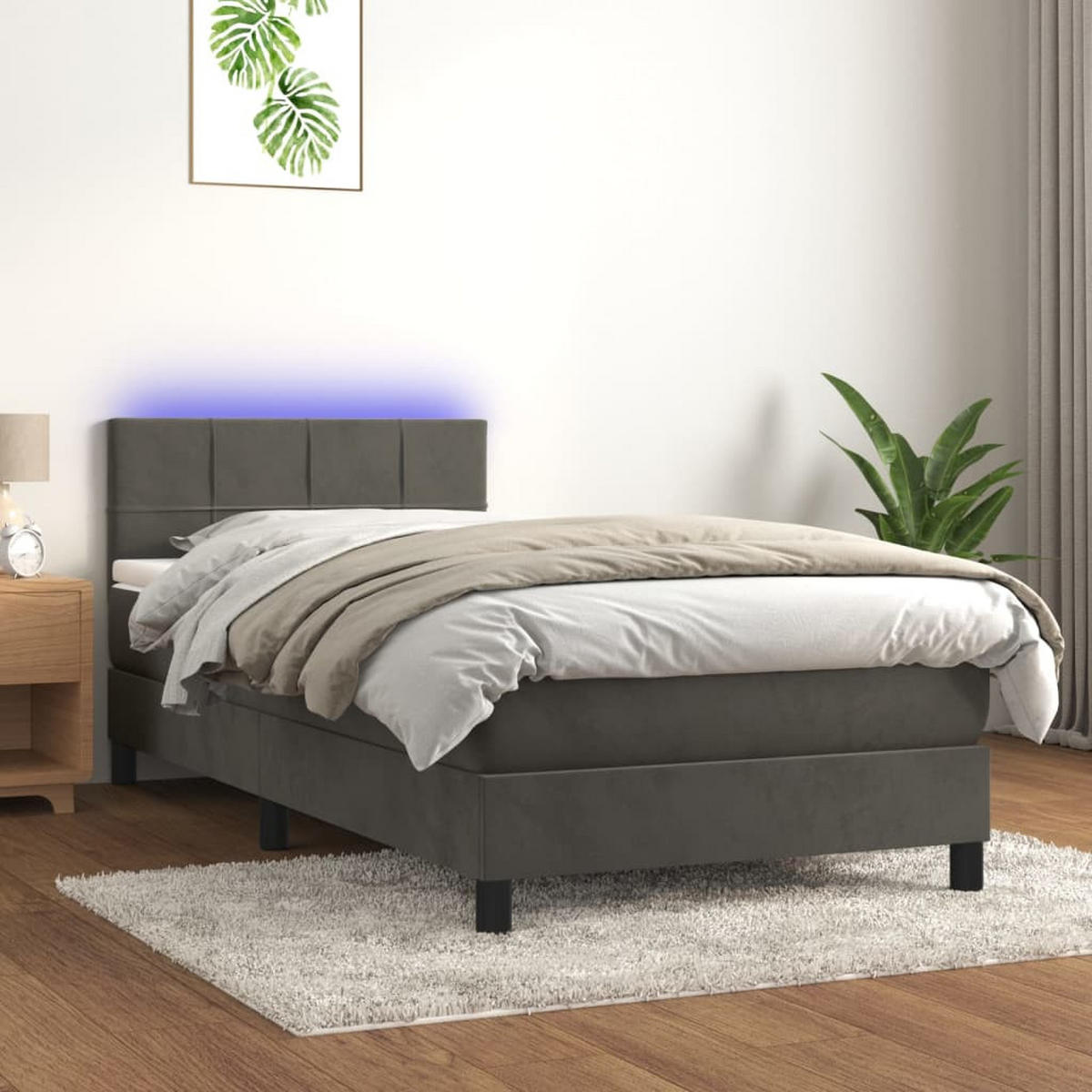 BOXSPRINGBETT MIT MATRATZE & LED DUNKELGRAU 100X200 CM SAMT - Dunkelgrau, Textil - vidaXL
