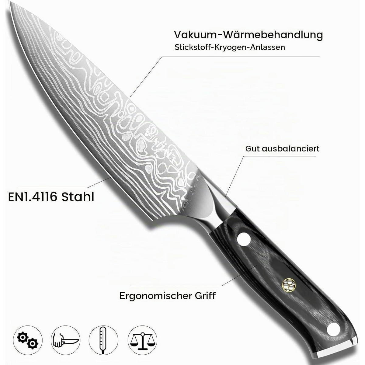 KOCHMESSER 15 cm mit Holzgriff - Silberfarben, Metall (28.5cm)