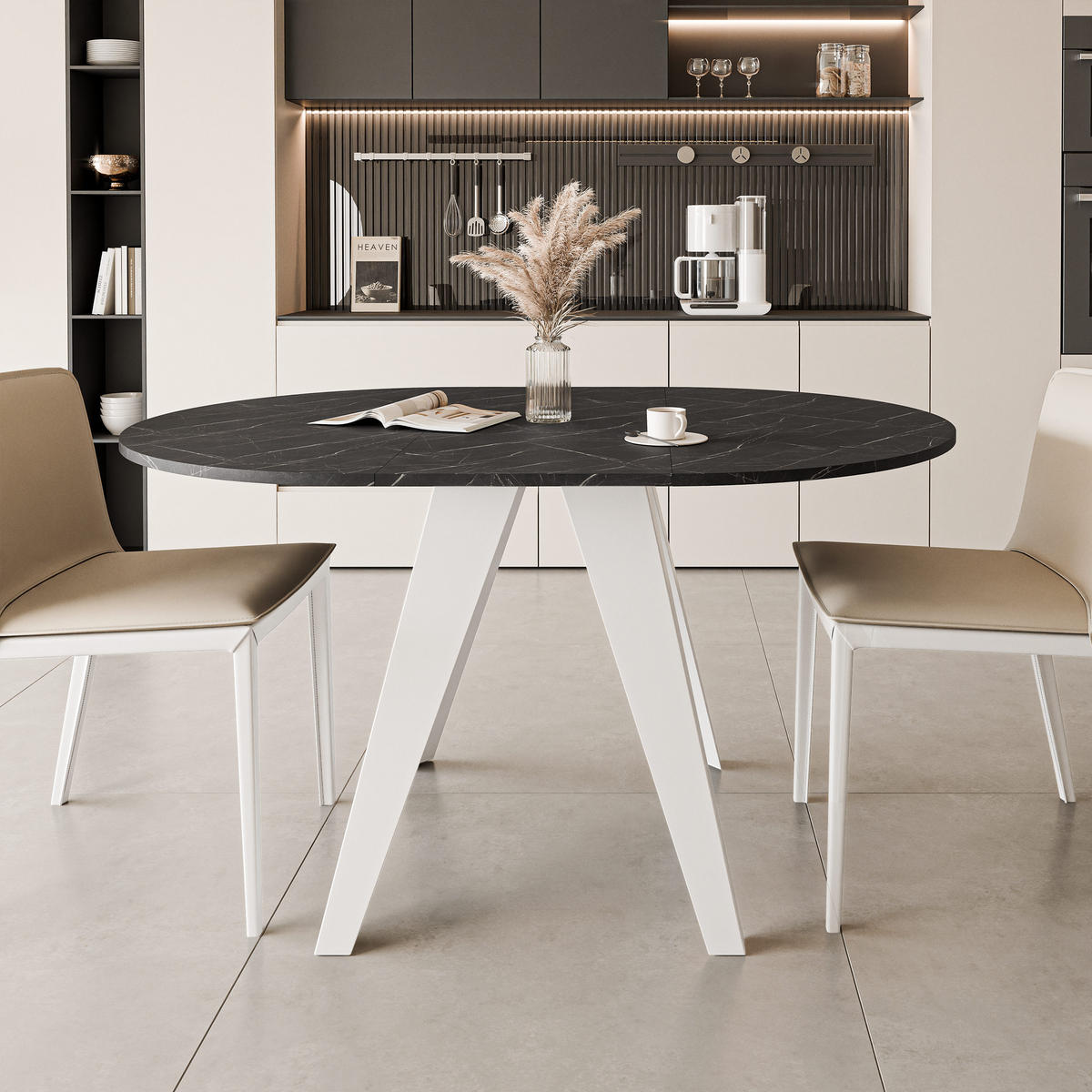 ESSTISCH ausziehbar auf MDF, Schwarz - Schwarz/Weiß, Holzwerkstoff (100/100/76cm) - Idohome