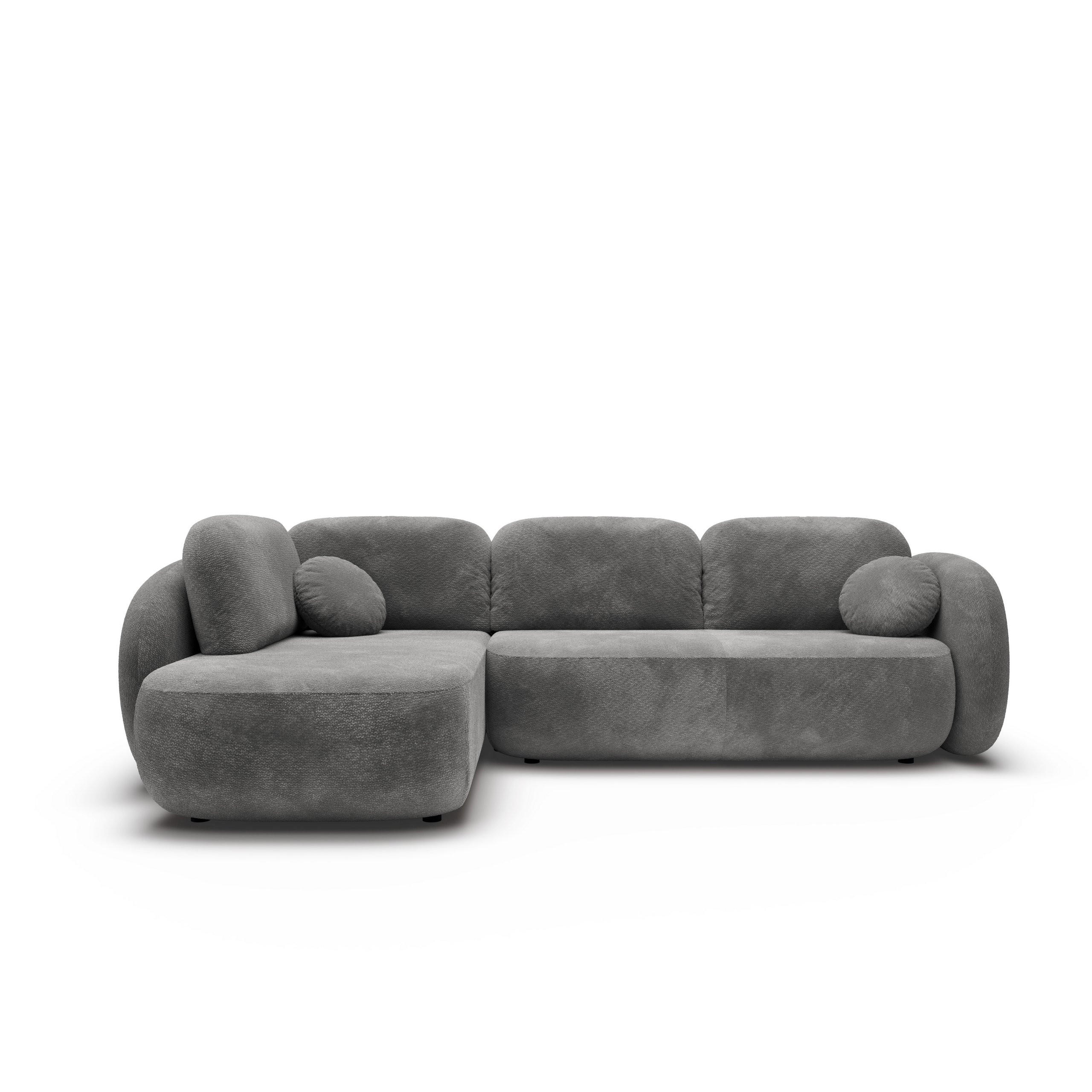 ECKSOFA AMICO II L-S Grau Geflochtener Stoff mit Schlaffunktion - Grau, Holz (289/190cm) - MASSENO