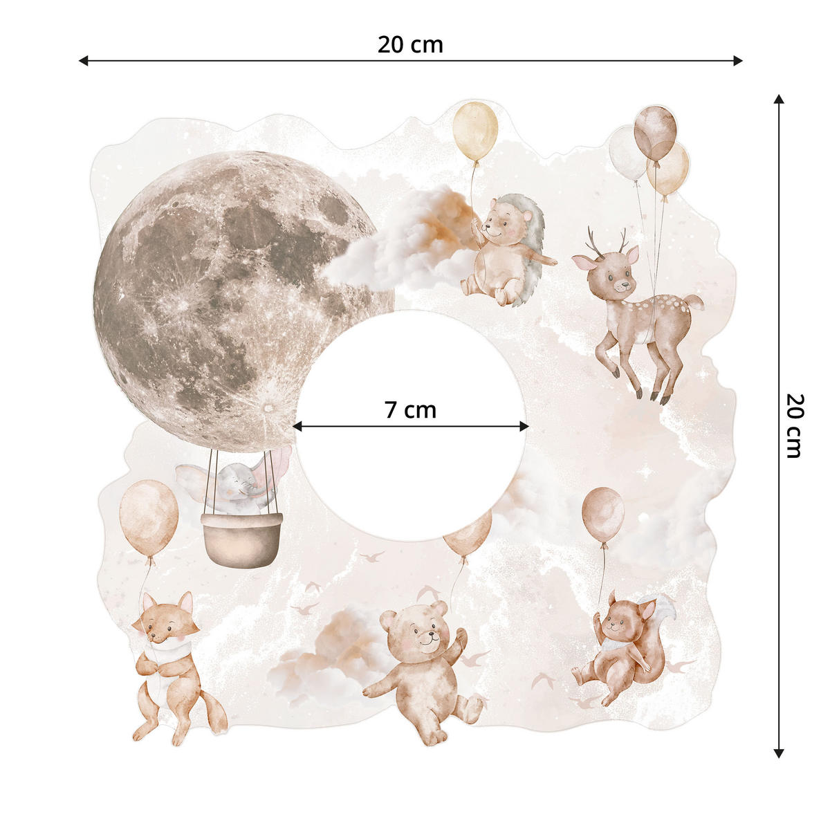 LICHTSCHALTER-STICKER Waldtiere mit Ballons 20x20cm - Beige, Papier (20/20/20cm) - Muralo