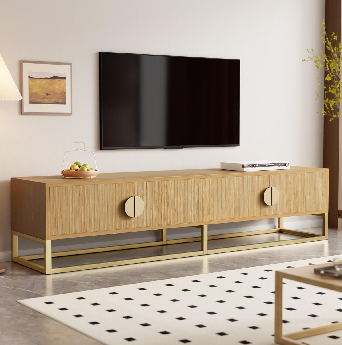 TV-BOARD aus MDF und Holzwerkstoff 180x40x40 cm Holzfarbe mit 4 Türen, Soft-Close und goldfarbenen Details - Braun, Holzwerkstoff (180/40/40cm) - Modfu