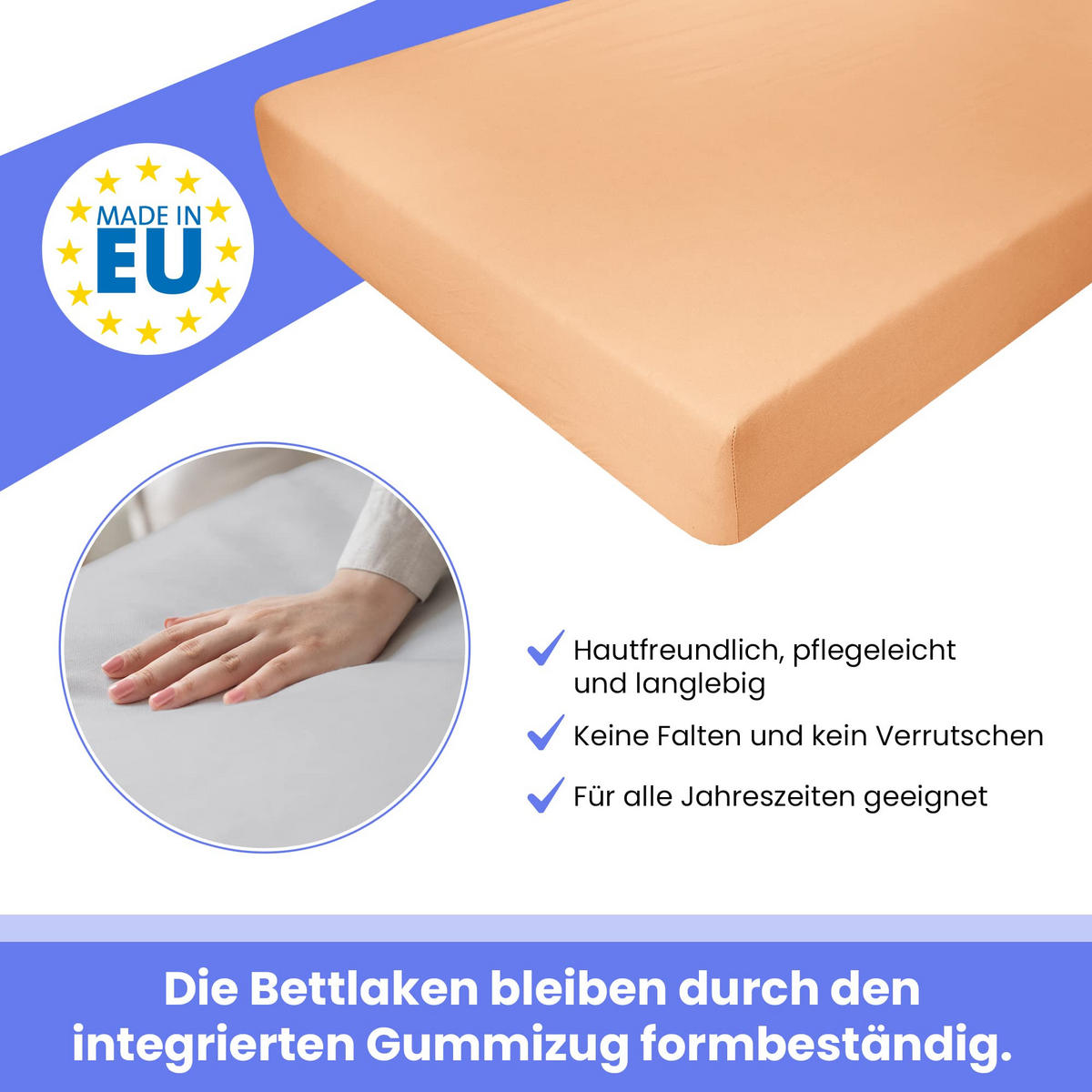 SPANNBETTLAKEN 180/200 cm, Jersey Elastisch 100 % Baumwolle Lachs - Sandfarben, Textil (180/200cm) - Best For Home