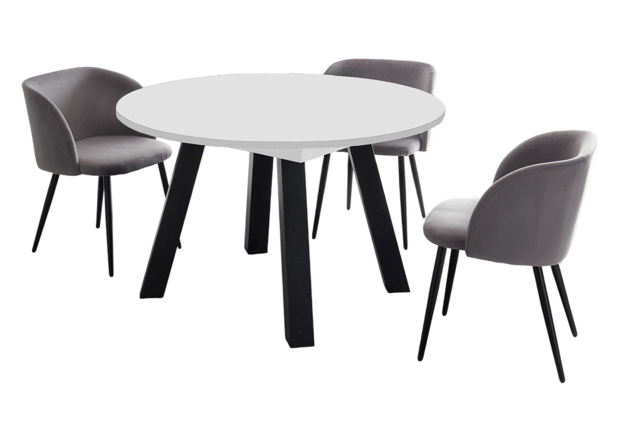 ESSTISCH Rund ausziehbar Edda 3 110 x 110 x 78 Küchentisch Schwarzstahl/Weiß Matt Lack - Weiß, Holz (110/110/78cm) - 58aufmkessel