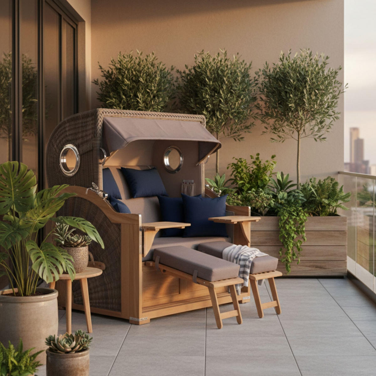 STRANDKORB Baltikum Teak 2,5 Sitzer - Braun/Grau, Holz/Metall (142/170/95cm) - Mr. Deko