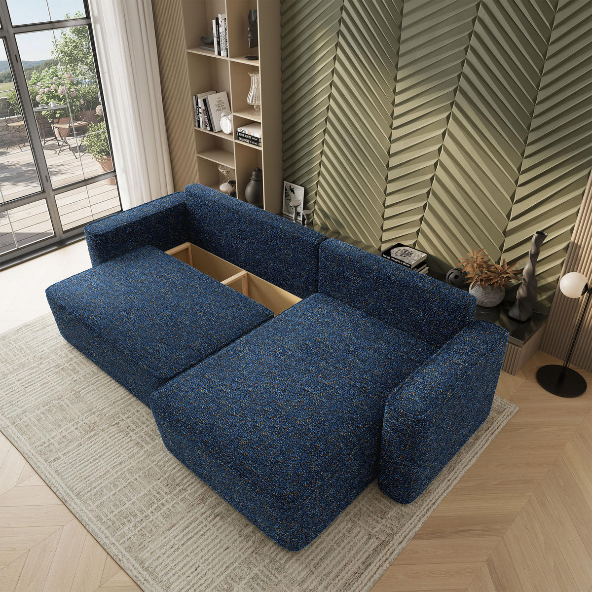 ECKSOFA BELARO BL Blau Chenille mit Schlaffunktion - Blau, Holz/Textil (280/162cm) - MASSENO