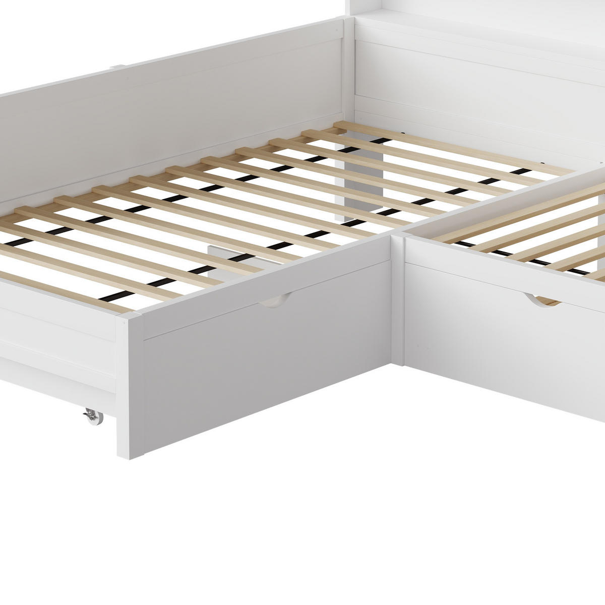 KINDERBETT 90/200 cm DE-03375, mit L-förmig, Ausziehbett, Ablagefächern und LED, in Weiß - Weiß, Holzwerkstoff (90/200cm) - ComfortXL