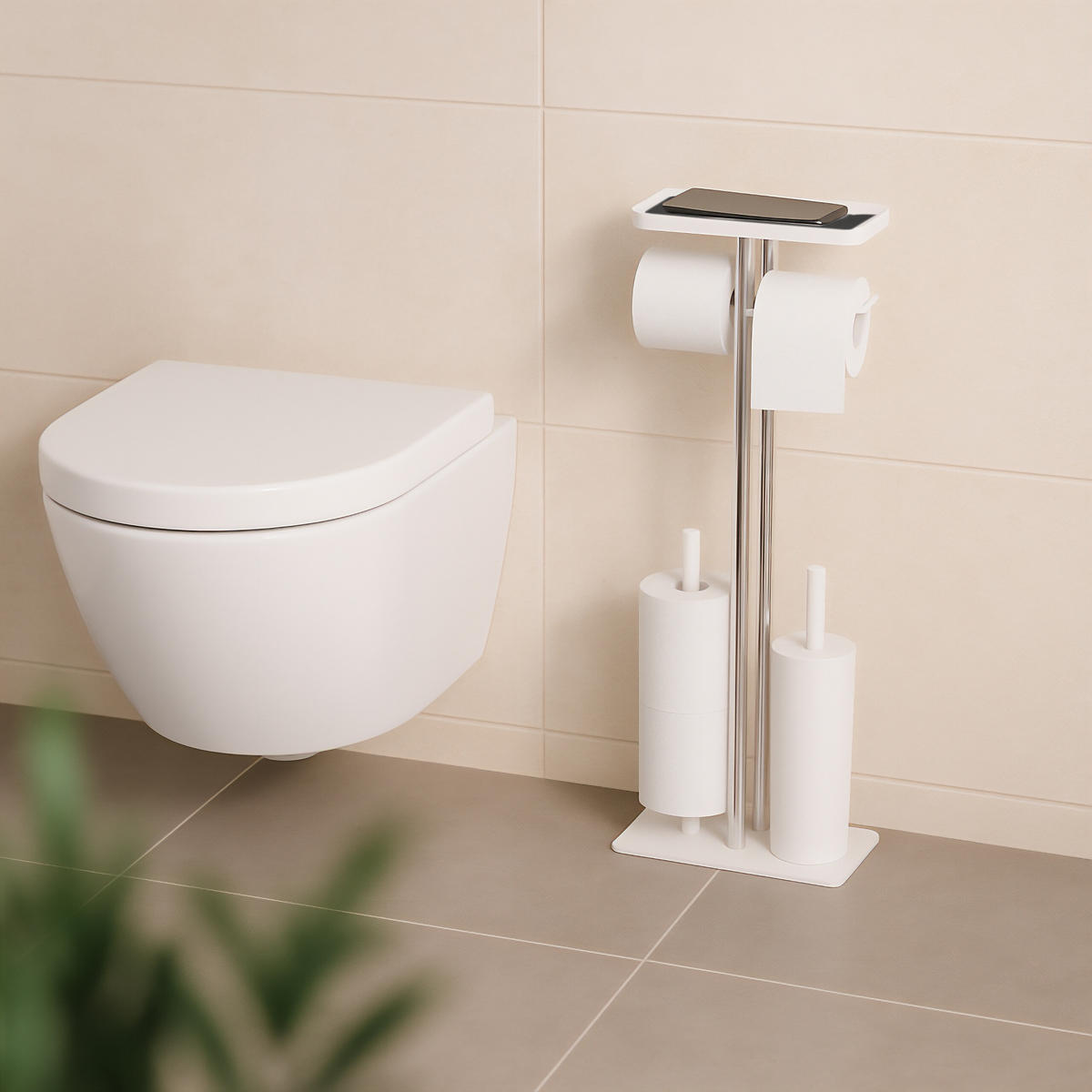 WC-GARNITUR - Weiß, Kunststoff/Metall (30/77/15cm) - Relaxdays