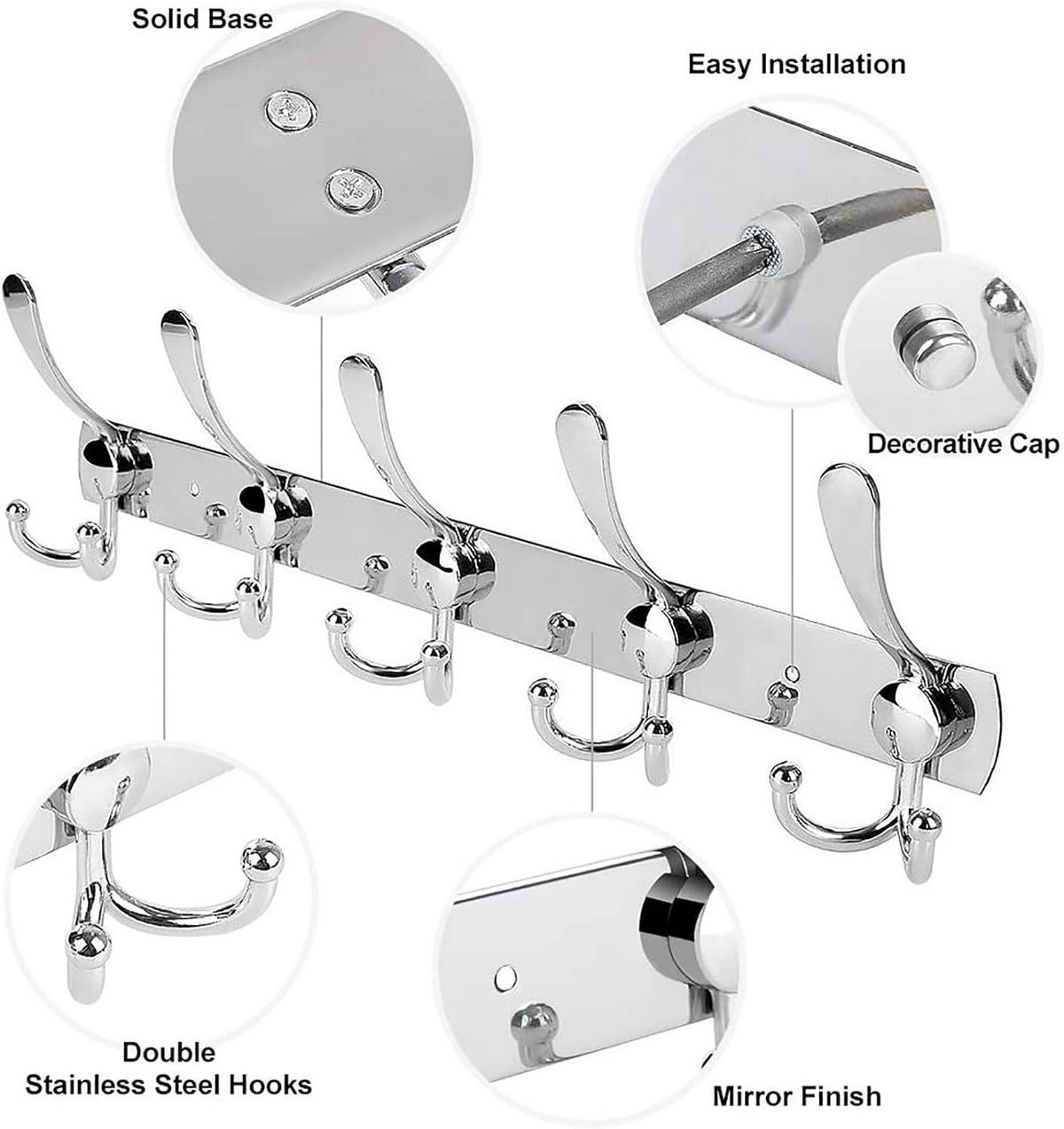 HANDTUCHHAKEN , (2er-Pack) Garderobenständer - Silberfarben, Metall (12.9/4.8/45cm) - BELZ