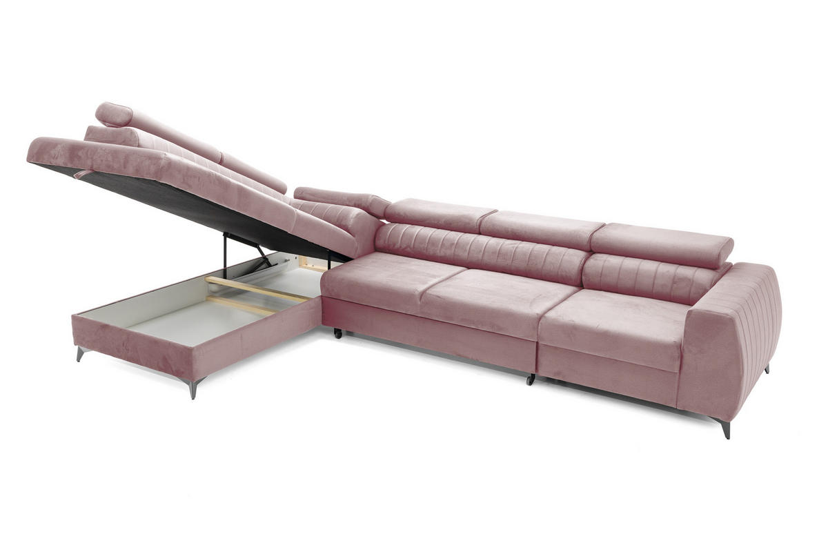 ECKSOFA PIERO MAXI Links mit Schlaffunktion 195x125 Velours Rosa - Pink/Schwarz, Holz/Textil (350/203cm) - Muffo