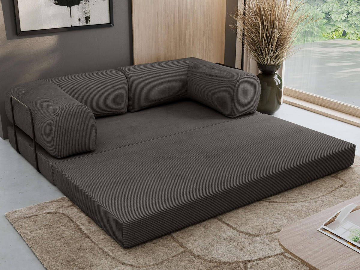 TROJMIESTNA POHOVKA ORSETTO - Tmavosivá Manšester - čierna/tmavosivá, kov/textil (200/70/100cm) - MKS