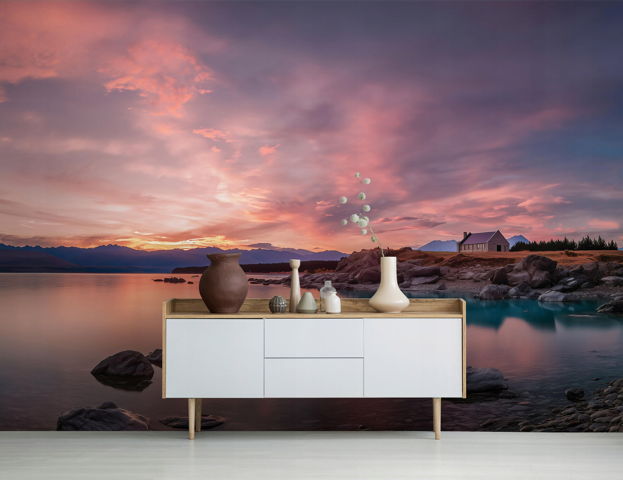 FOTOTAPETE Landschaft Himmel Rosa 400x280 cm - Multicolor, Papier (400/280cm) - Wallarena