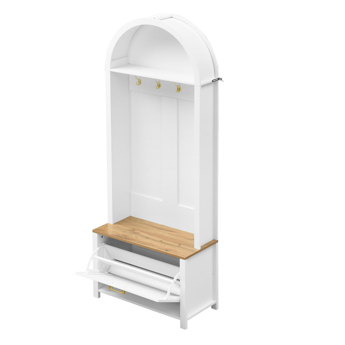 GARDEROBENSCHRANK 75/35/195 cm aus MDF mit Schuhfach und Haken Weiß/Holzfarben - Weiß, Holzwerkstoff (35/195/75cm) - Modenvie