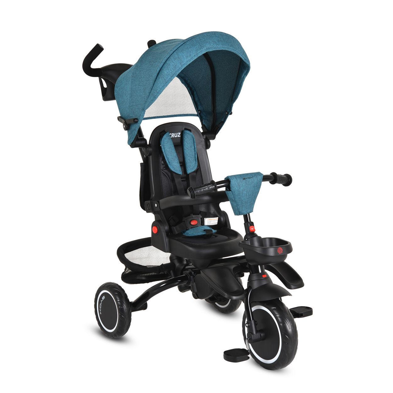 DREIRAD Cruz blau EVA-Reifen, klappbar, Körbe, 360° drehbarer Sitz, Getränkehalter - Blau, Metall (100/54/104cm)