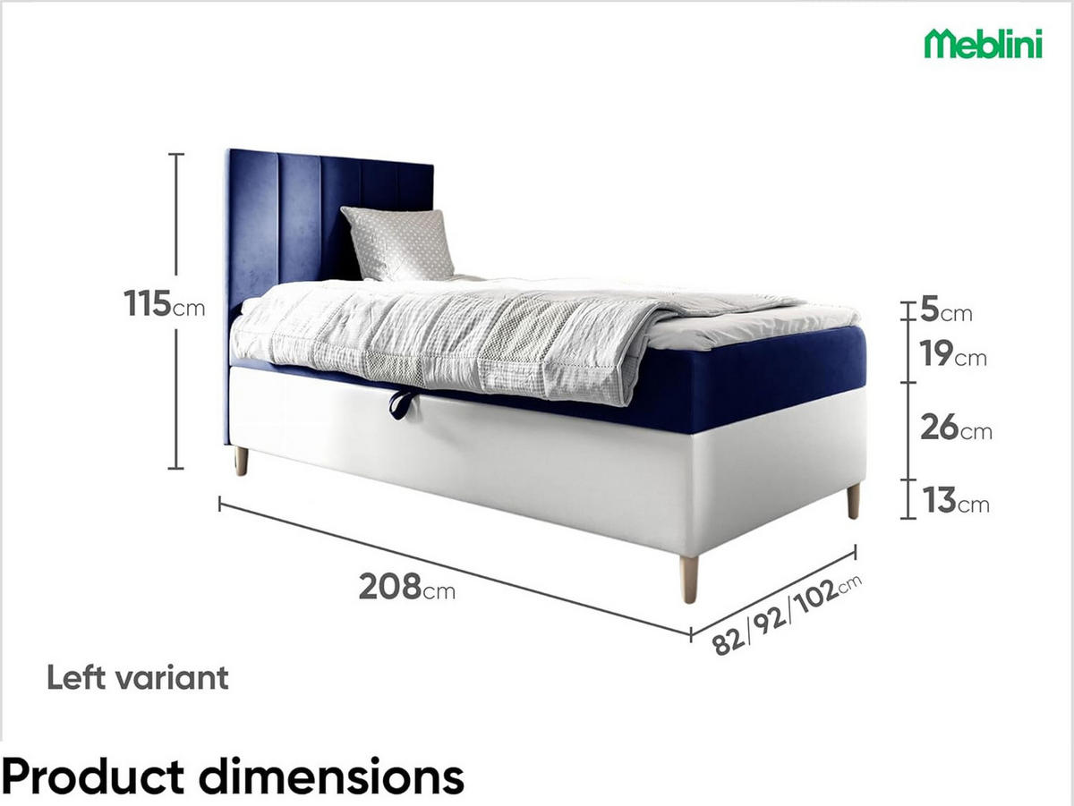 KINDERBETT MAYA 1 - Dunkelblau/Weiß, Holzwerkstoff (92/208cm) - Meblini