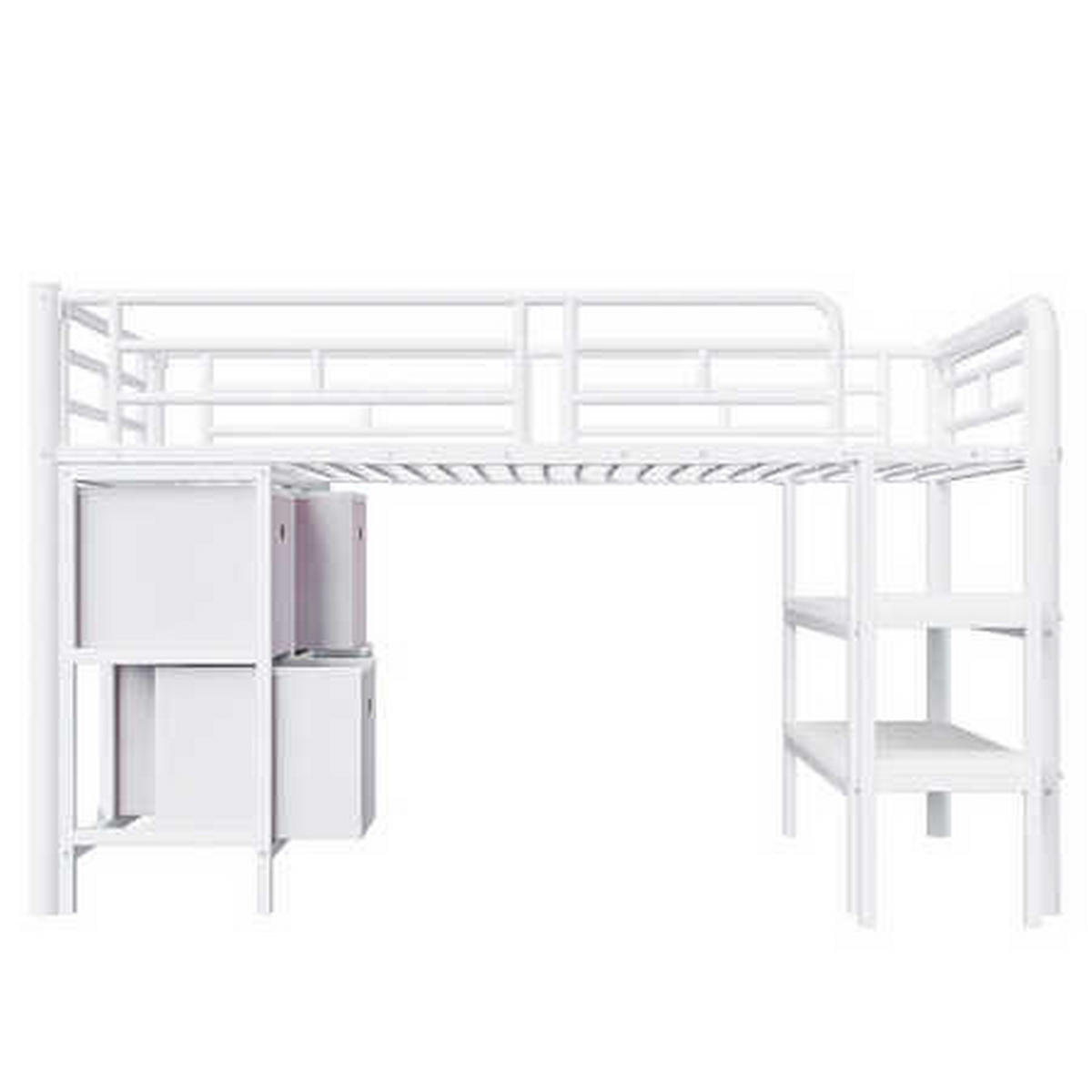 HOCHBETT 90x200 Weiß Metall Treppe Stauraum - Weiß, Metall (90/200cm) - FLIEKS