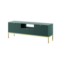 TV-SCHRANK Nova Grün, Golden Beine und Goldene Griffe, zweitüriger TV-Tisch - Goldfarben/Grün, Holzwerkstoff/Metall (154/56/39cm) - Bettso